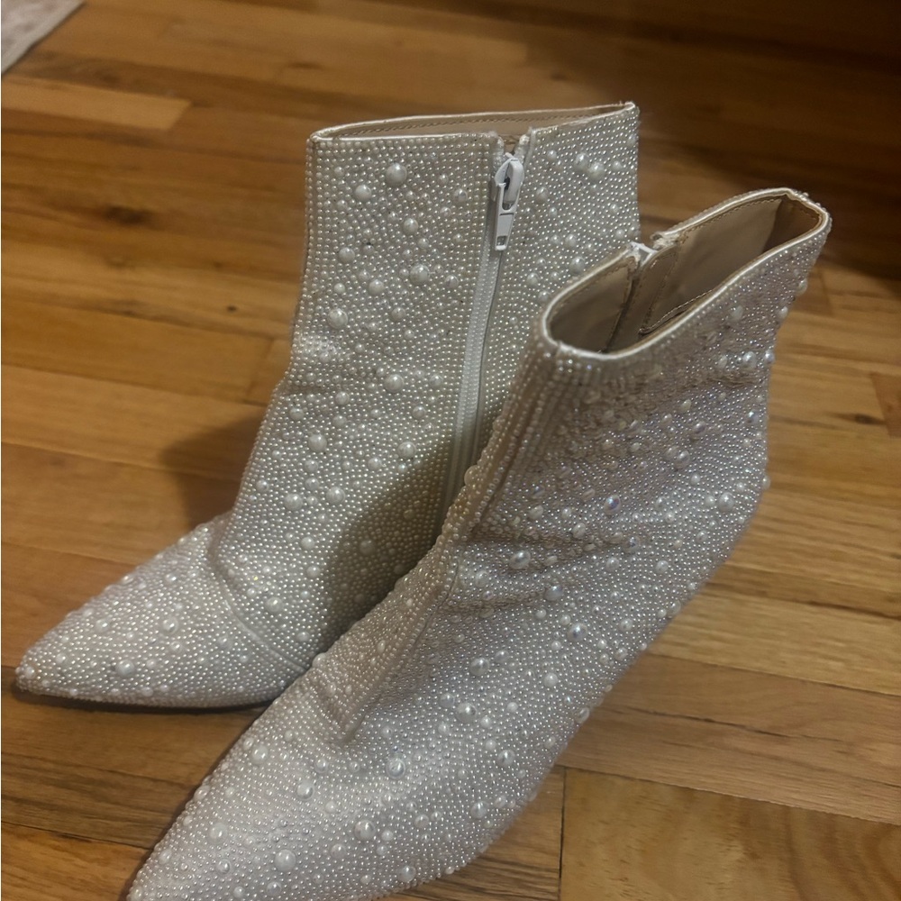 Betsey Johnson White Sparkly Ankle Booties